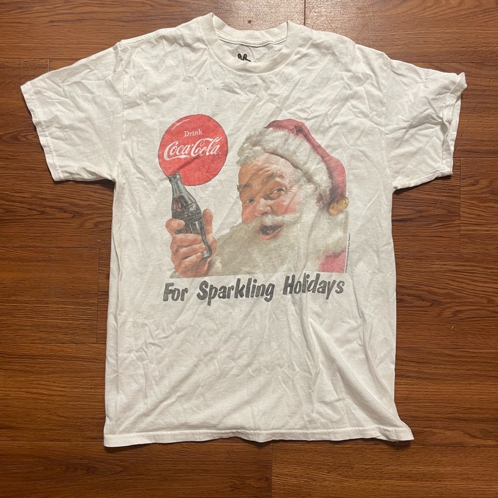 Coca Cola White T-Shirt with Red Santa Design